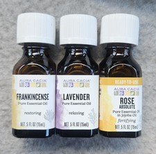 Aura Cacia Frankincense + Lavender + Rose Absolute Essential Oils - new