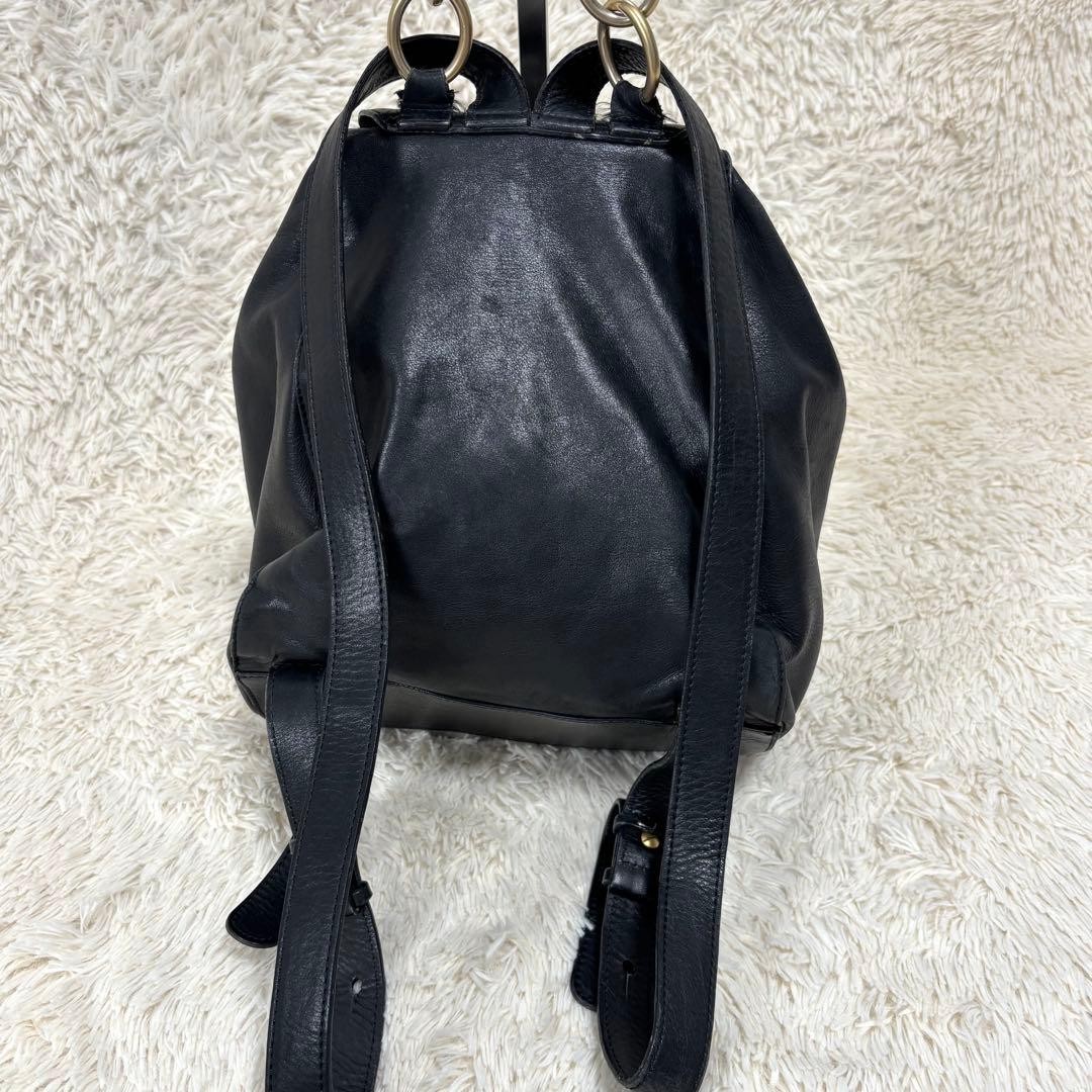 CELINE Backpack Leather Drawstring Bag Vintage Bl… - image 4