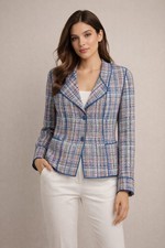 Doncaster Collection Multicolor Pastel Tweed Blazer Jacket Blue Trim Women Size8