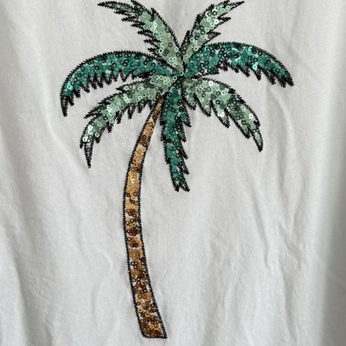 Express Tank Top Sequin Palm Tree Bling Indie Resort Beach Layer Fun
