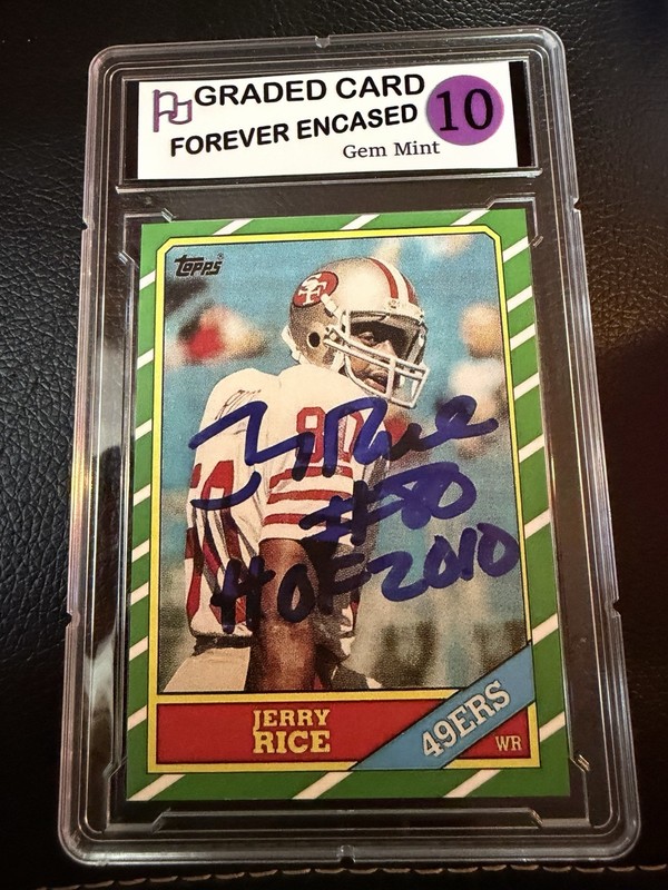 Topps 1986 Jerry Rice #161 San Francisco 49ers Auto Forever Encased 10