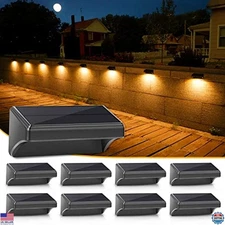 8 Pack Solar Fence Lights, 100 Lumen, IP65 Waterproof, Warm White & RGB Modes