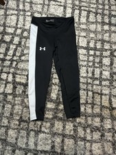 Under Armour HeatGear Girls M Leggings Black/White Colorblock Stripe Ankle