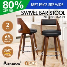 ALFORDSON 2x Bar Stools Swivel Padded Wooden Backrest Dining Kitchen Chair BLACK