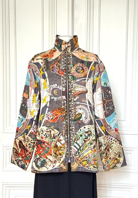 Hermes by Martin Margiela Reversible Black / Printed Silk Like Jacket Size L
