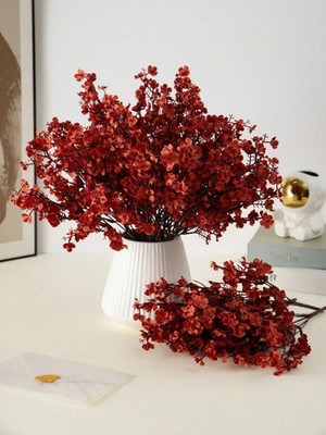MEHELANY 4 Stück Herbst Rot Künstliche Gypsophila Blumen Bouquet Realistisch Fake