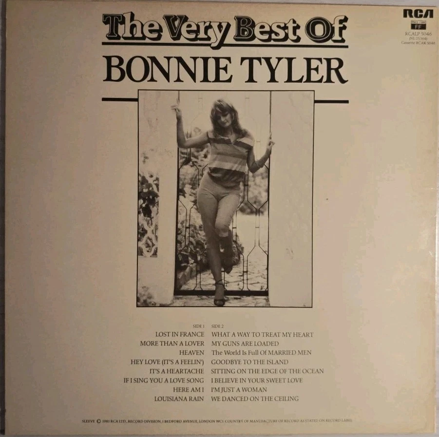 Bonnie Tyler The Very Best Of Vinyl Record EX/VG RCALP5046 1981 - Изображение 2 из 2