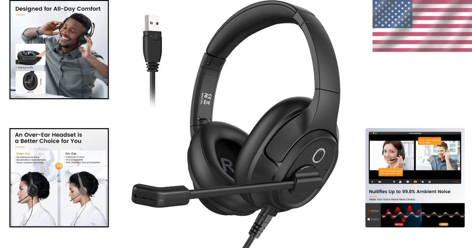 Wired USB Computer Headset with Environmental Noise Cancelling for Clarity - Image 2 of 4