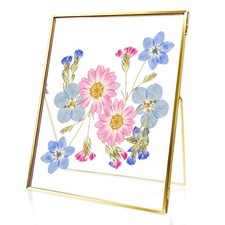 Handmade Pressed Flower Floating Frame, Brass and Glass Picture Frame for Pre...