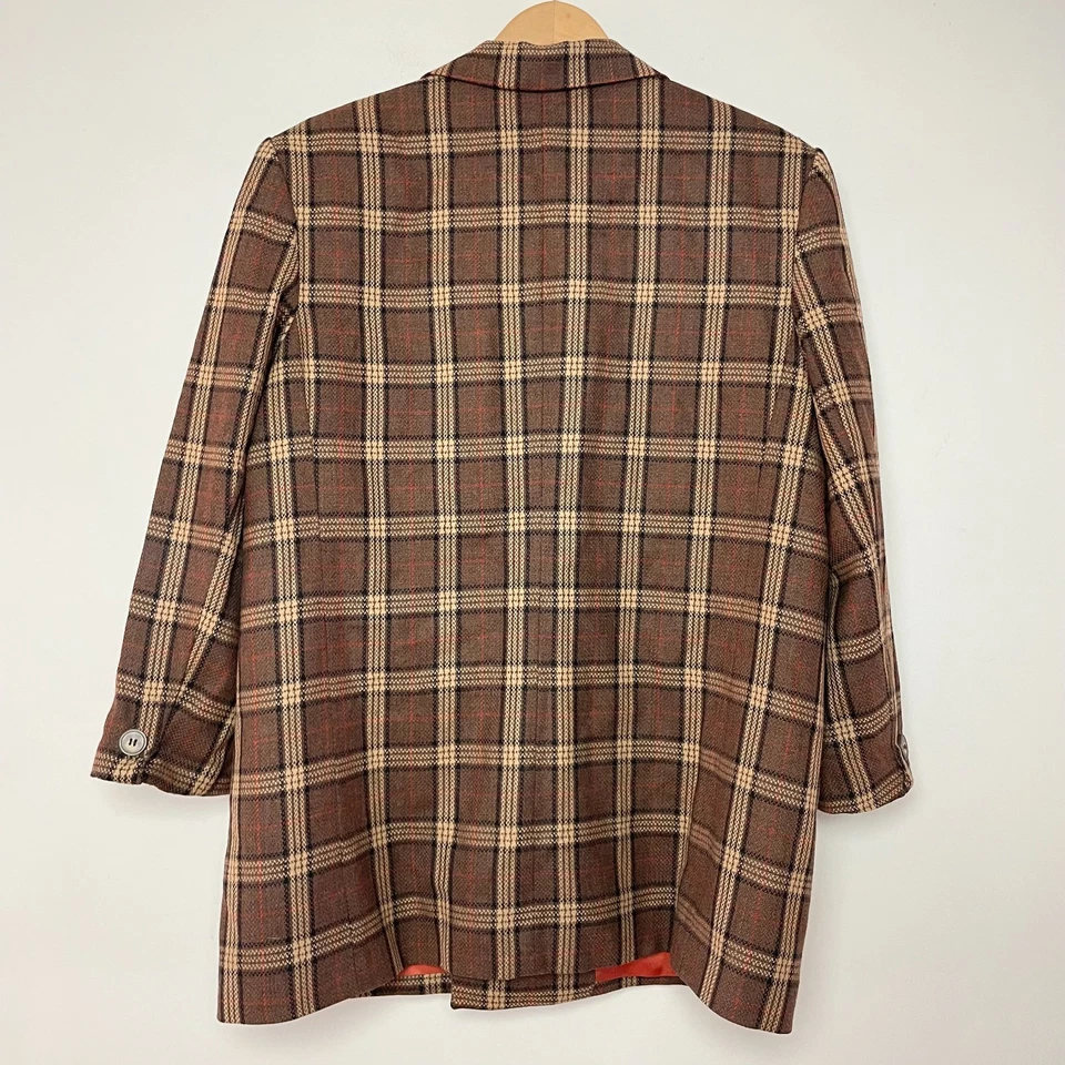 Vintage 90s Brown Plaid Wool Dark Academia Old Money Preppy Blazer Jacket L/XL - Image 4 of 4