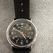Timex Indiglo Quartz Analog 24-Hour Black Dial Silver Case Black Nylon Strap