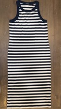 Elie Tahari Striped Rib Knit Tank Midi Dress Navy White Women’s Large L