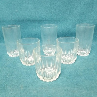 Set 6 VTG Luminarc France Clear Rocks Glasses Tumblers Celebrity Diamond Pattern