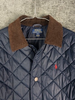 Polo Ralph Lauren Blue Diamond Jacket L Boys Quilted Snap Pony Corduroy Outdoor