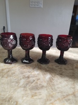 Vintage Set of 4 Avon 1876 Cape Cod Ruby Red Glass Footed Wine Goblets 4 1/2''