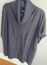 Vince Camuto Womens Grey Cowl Neck Short Sleeve Tunic Sweater Large Cotton Blend