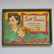 VTG 1950s H & H Products Set Snug Elastic Nylon Hair Net Grey Framed Envelope