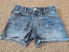 Girls Cat  Jack Jean Denim Shorts Stitched Flowers Size 8 Stretch Cutoff Style