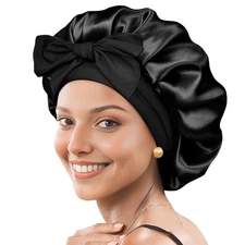 Satin Silk Bonnet for Women Double Layer Satin Lined Hair Bonnet Night Sleep ...