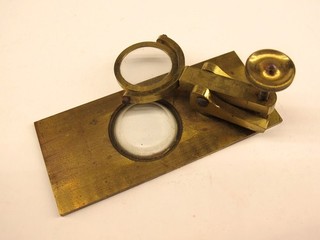 Antique brass 'Schieck lever type' Microscope slide compressor.