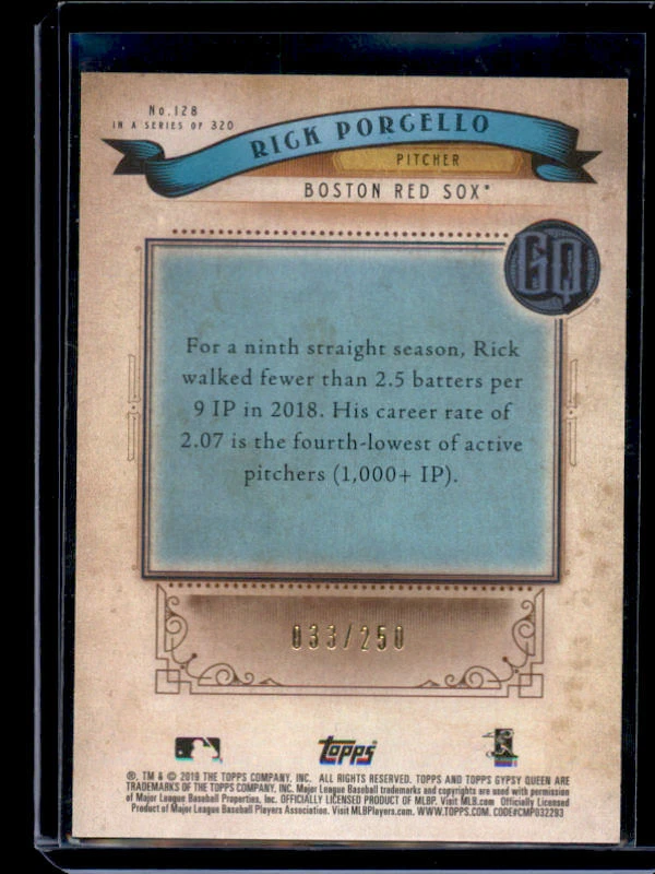 2019 Topps Gypsy Queen Indigo/250 #128 Rick Porcello Boston Red Sox Card - Image 2 of 2