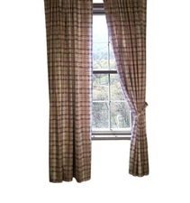 Carstens Saddleback Ultra Suede Drapes, Tab Top, Brown/Red/Beige Striped Plaid