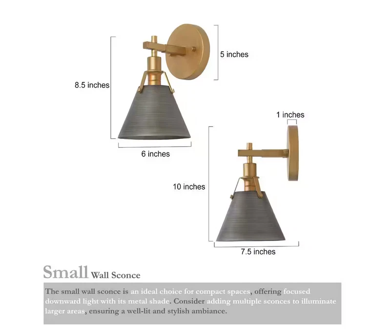 LNC 6 pulgadas Aplique de pared campana dorada vintage cepillado moderno gris claro y latón Foto 3 de 4