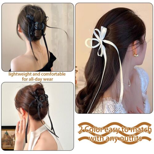 6 PCS Tassel Ribbon Bow-knot Hair Clips with Long Tail for Thin Thick Curly H... - Picture 7 of 7