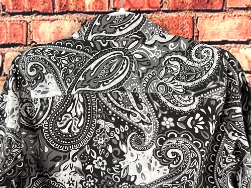 Coldwater Creek Size S B+W Paisley Long Sleeve Button-Down Cotton SHIRT - Picture 10 of 11