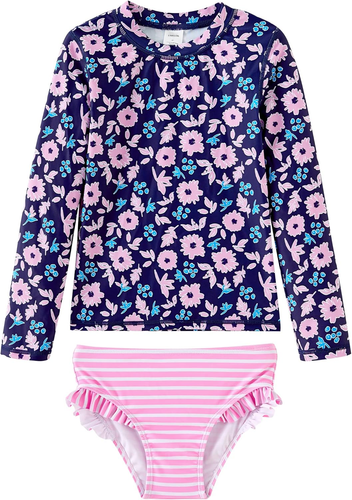 Toddler and Little Girls Rash Guard Sets with Bikini Bottoms Swimwear