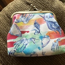 Love This Blue Unicorns With Multi Colors Adorable XS Coin Change Purse