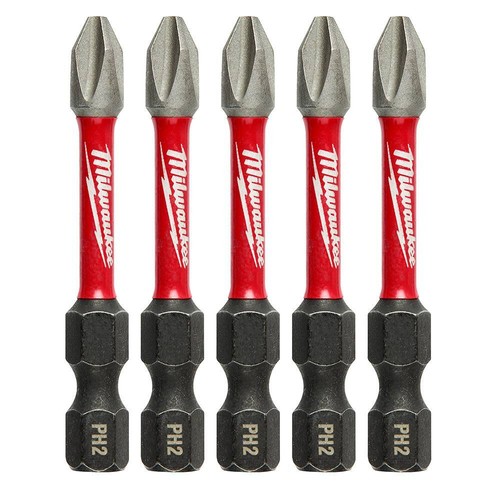 Milwaukee 48-32-4602 SHOCKWAVE Impact Duty 2" PH2 Phillips Bits, 5Pk