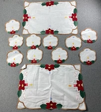 Vintage Christmas Madeira Hand Embroidered Appliqué Placemats (set Of 12) 
