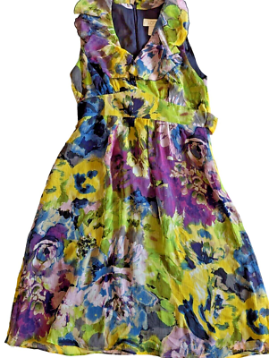 Ann Taylor Loft Women Sheath Dress Purple Green 2 Floral Lined Sleeveless  Ruffle | eBay