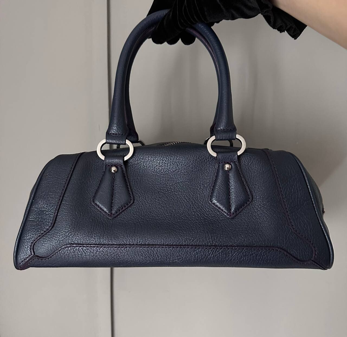 バッグ 00s BALENCIAGA leather boston bag y2k Rare Balenciaga BB Calfskin Leather Dark Navy Tote Boston