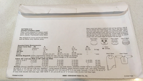 3112 KwikSew Baby Diaper Covers & Bibs SZ XS-XL-NB-18mth- Sewing Pattern UNCUT - Picture 10 of 13
