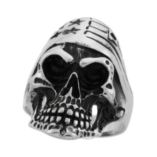 Stainless Steel Biker Skull Ring w/ American Flag Bandana 