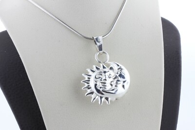 Sterling Silber 925 Sonne & Halbmond Mondfinsternis Charm Anhänger mit 18'' Halskette 