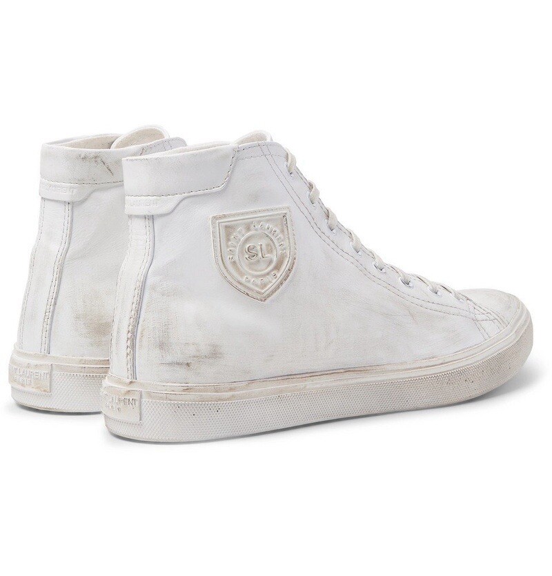 Sneaker alta Saint Laurent Bedford in pelle bianca invecchiata $695 taglia 6 EU 36