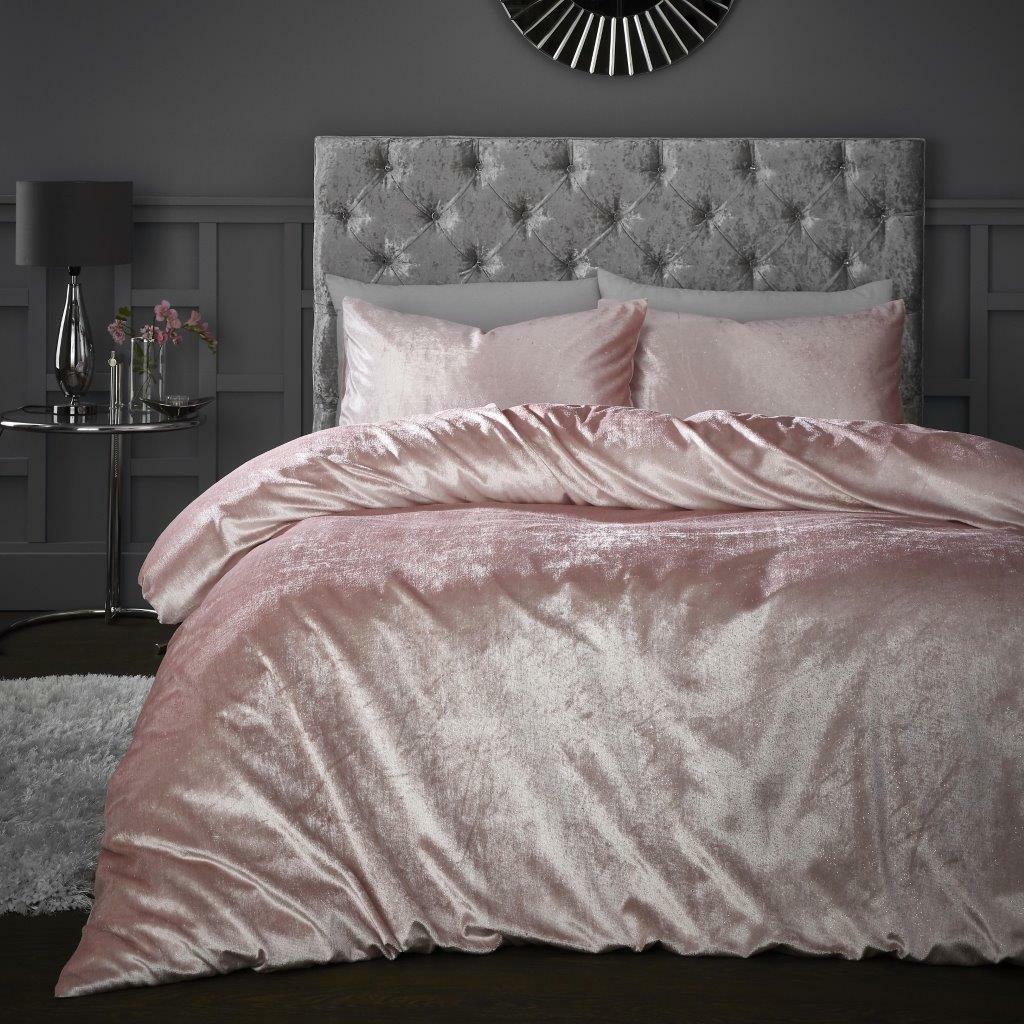 Crushed Velvet Sparkle Duvet Cover with Pillow Case Bedding Set Silver Grey Pink eBay