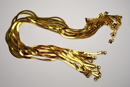 BUNDLE 12 PCS VINTAGE 14K GOLD FILLED FLAT SNAKE CHAIN NECKLACE 94,6g - Picture 2 of 14