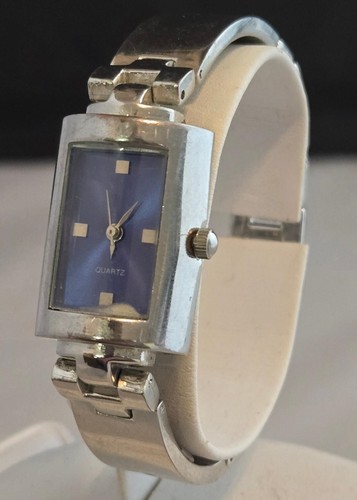 Geneva Barrel (Rounded) Blue Face Silver Band Watch Used New Battery Quartz