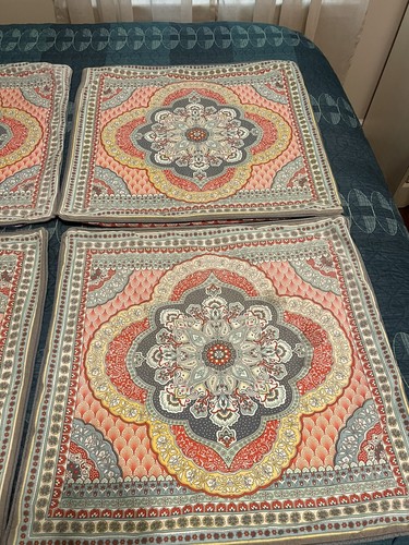 Set Of 4 Teal Red Yellow Mandela Pillow Covers Shams Boho Artsy 22x22 Square - Picture 8 of 20