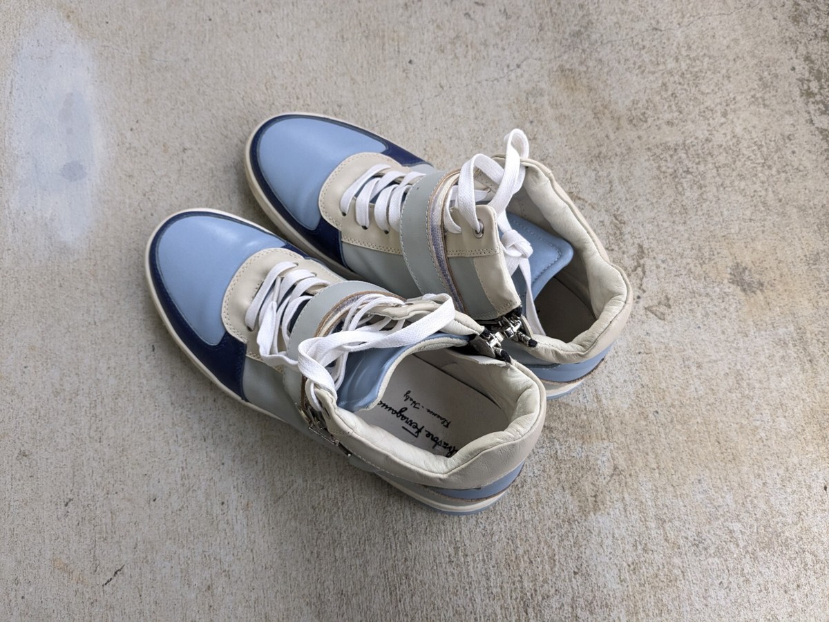 Salvatore Ferragamo Nayon Blue Men 8 41 Leather High Top Sneaker