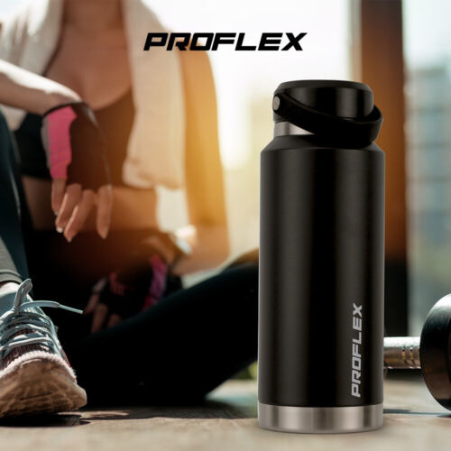 PROFLEX 1L Double Wall Insulated Stainless Steel Water Bottle Drink Jug Black - Picture 9 of 11
