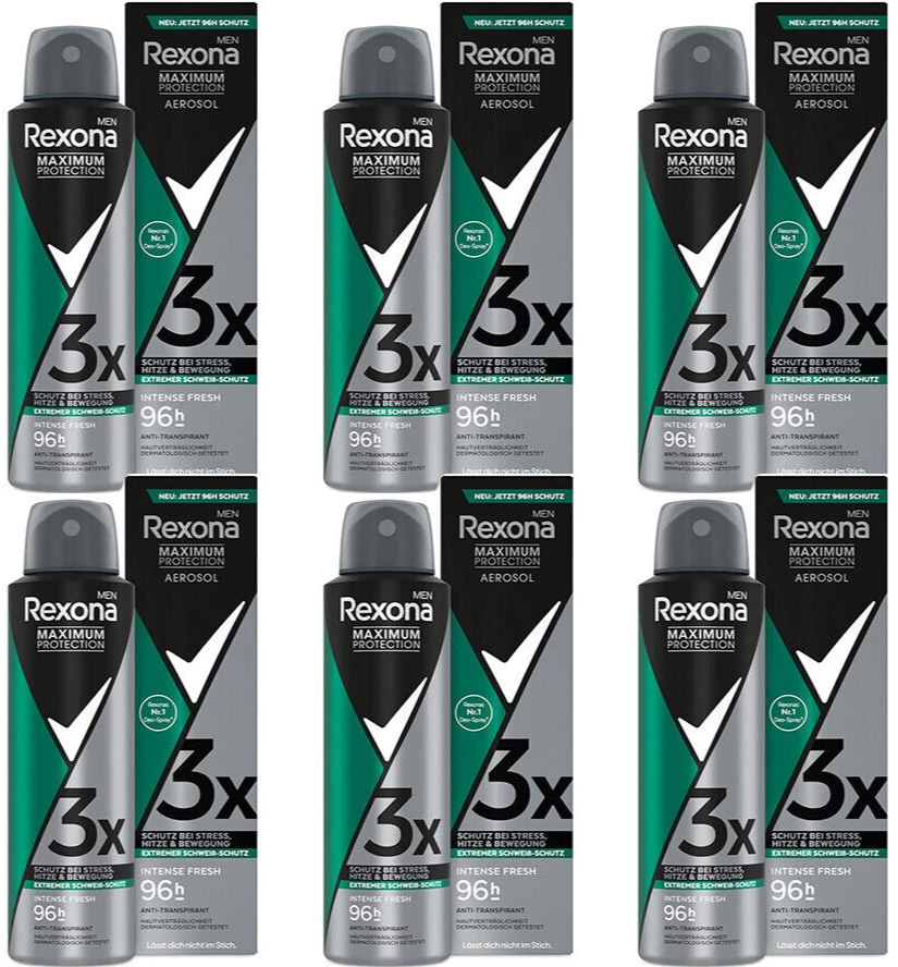 6x Rexona Men Maximum Protection Deo Spray Intense Fresh, 96h Schutz Deospray