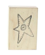 My Pockets Stitched Button Star Wooden Rubber Stamp