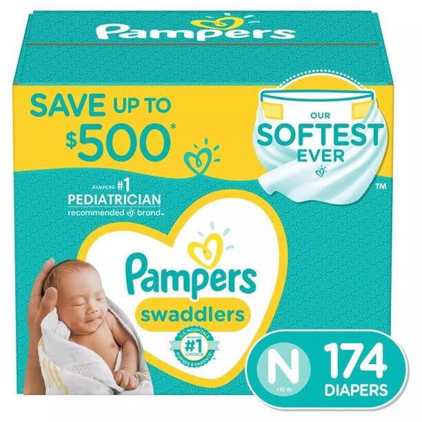 Pampers Swaddlers Diapers, Newborn (Less Than 10 Pounds), 174
