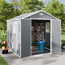 8X8FT Large Plastic Garden Shed Outdoor Storage Sheds Apex Roof House Lockable