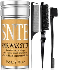 Slick Back Hair Brush Set: Hair Wax, Edge Brush, Rat Tail Comb, Bristle Brush, H